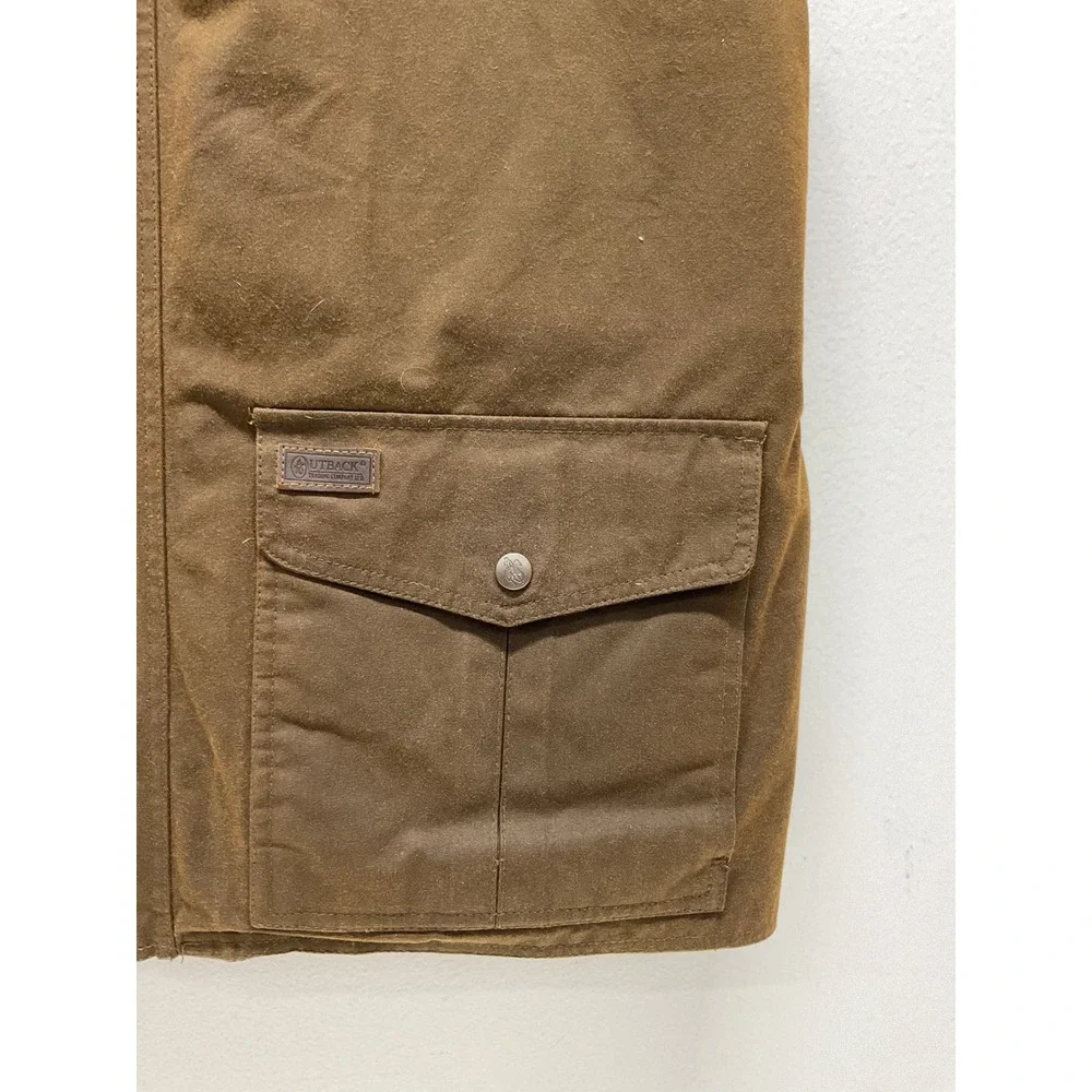 Outback Trading Co Mens Brown Oilskin Western Vest Leather Trim Workwear Large